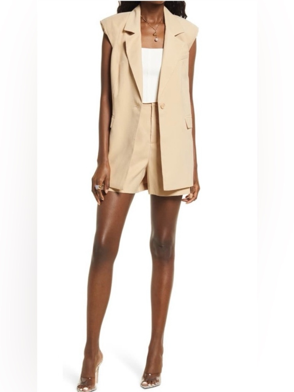 Open Edit Sleeveless Blazer Style Vest with Single Button Closure - Picture 13 of 16
